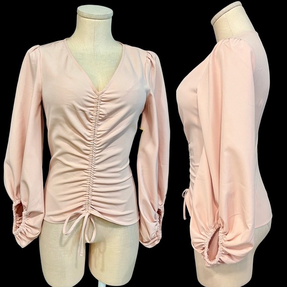 CECE blush fitted ruched in the middle blouse with oversized long sleeves - Picture 1 of 14